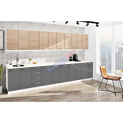 Готова кухня Комфорт Еко 380 см пряма Графіт, Дуб сонома-0