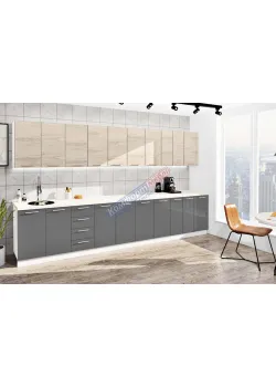 Готовая кухня Комфорт Эко 3800 мм прямая Графит, Дуб беленый