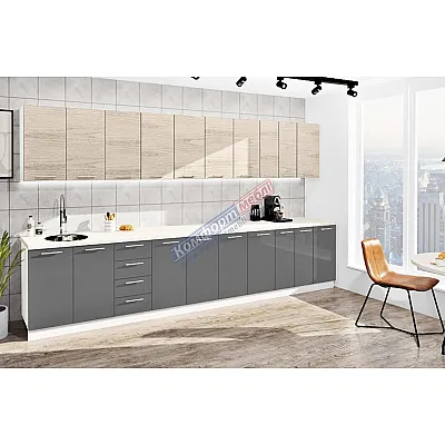 Готова кухня Комфорт Еко 3800 мм пряма Графіт, Дуб білений-0