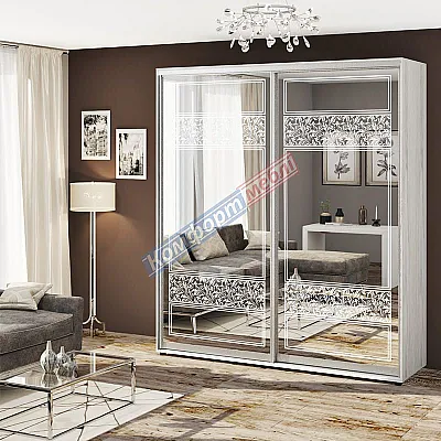 Шафа купе 120 см Комфорт "Дзеркало" 2 дверна дуб білений-0