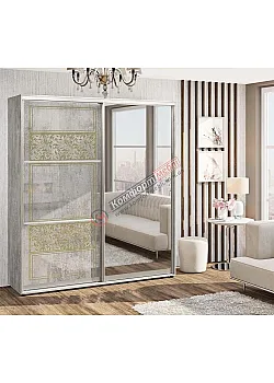 Шафа купе 1.4 м Комфорт "Валенсія" глянець дводверна Бетон світлий