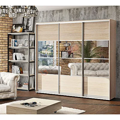 Шафа купе 250 см Комфорт "Модель 8" тридверна колір дуб натуральний-0