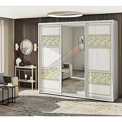 Шафа-купе 2100 мм Комфорт "Валенсія" глянець 3 дверна білений дуб-0