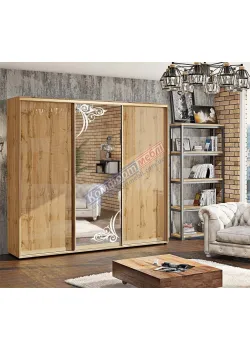 Шафа купе 2.3 м Комфорт "ДСП" глянець тридверна дуб золотий