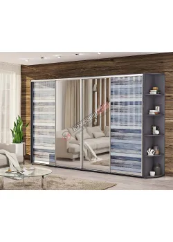 Шафа купе 3.6 м Комфорт "Скло фотодрук" з дзеркалом чотирьохдверна графіт