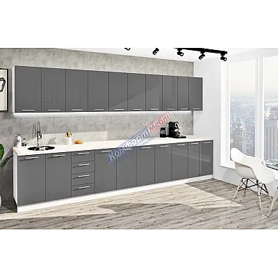 Готовая кухня Комфорт Крашеный высокий глянец 390см Графит-0