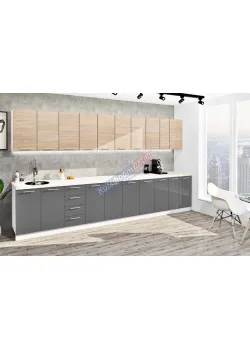 Готовая кухня Комфорт Эко 390 см прямая Графит, Дуб натуральный