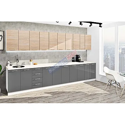 Готовая кухня Комфорт Эко 390 см прямая Графит, Дуб натуральный-0