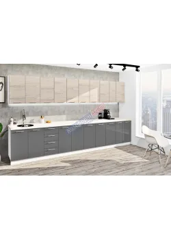 Готовая кухня Комфорт Эко 3900 м прямая Графит, Дуб беленый