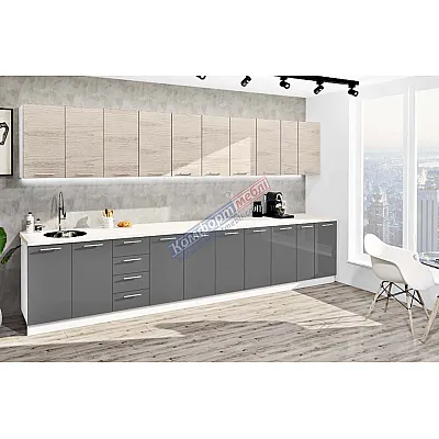 Готова кухня Комфорт Еко 3900 м пряма Графіт, Дуб білений-0