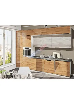 Готова кухня Комфорт Фарбований високий глянець 3.4м Дуб білений, Дуб золотий