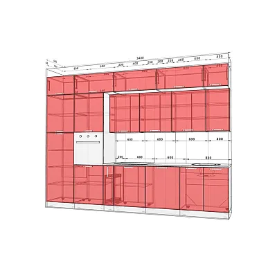 Готова кухня Комфорт Фарбований високий глянець 3.4м Дуб білений, Дуб золотий-1