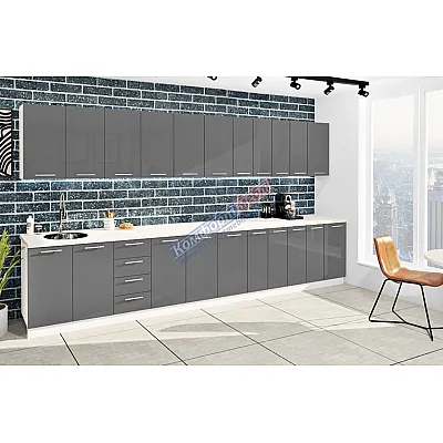 Готова кухня Комфорт Фарбований високий глянець 4,0 м Графіт-0