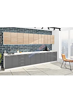 Готовая кухня Комфорт Эко 4 метра прямая Графит, Дуб натуральный