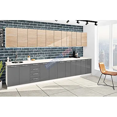 Готова кухня Комфорт Еко 4 метра пряма Графіт, Дуб натуральний-0