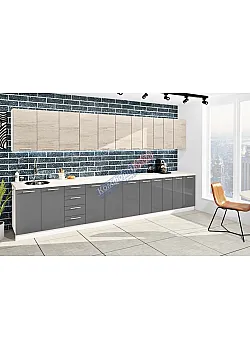 Готовая кухня Комфорт Эко 4 метра прямая Графит, Дуб беленый