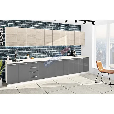 Готова кухня Комфорт Еко 4 метра пряма Графіт, Дуб білений-0