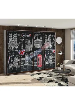 Шафа-купе 3000 мм Комфорт "Скло фотодрук" чотиридверна темна