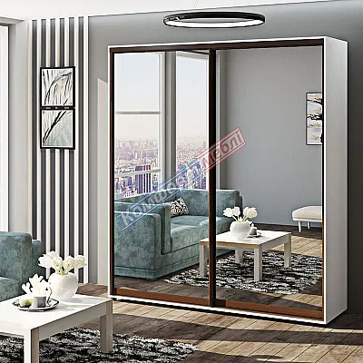 Шафа купе 1.4 метра Комфорт "Дзеркало" дводверна біла-0