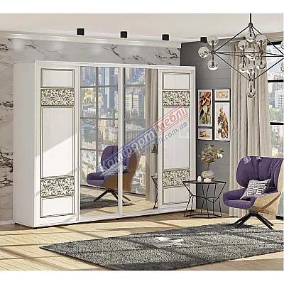 Шафа-купе 3,6 м Комфорт "Валенсія" глянець з дзеркалом 4 дверна біла-0