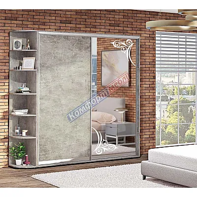 Шкаф-купе 1,8 метра Комфорт "ДСП" с зеркалом 2х дверный бетон-0