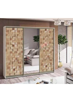 Шафа-купе 2.2 м Комфорт "Скло фотодрук" трьохдверна білений дуб