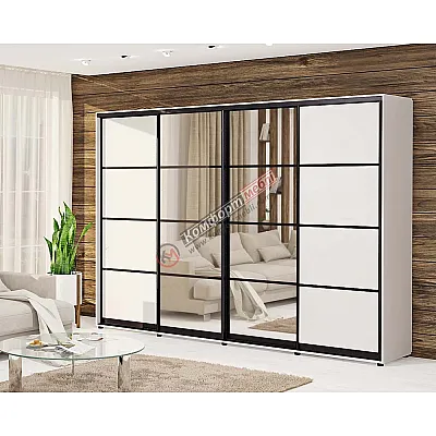 Шафа купе 4.0 метра Комфорт "З 4-х частин" 4 дверна білого кольору-0