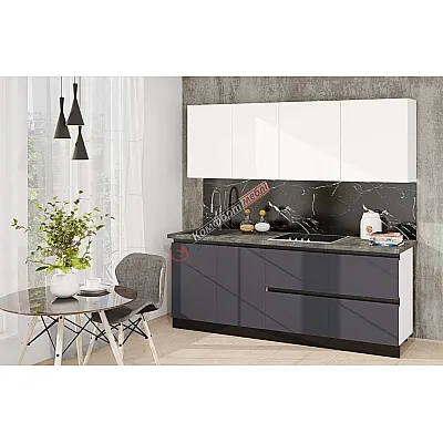 Готова кухня Комфорт Еко 2.2 м пряма Білий, Графіт темний-0