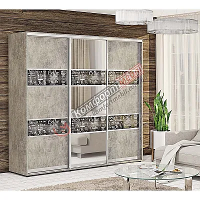 Шафа-купе 1800 мм Комфорт "Модель 3" з дзеркалом тридверна бетон-0