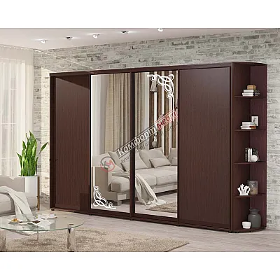 Шафа купе 3 м Комфорт "ДСП" з дзеркалом чотирьохдверна дуб венге-0