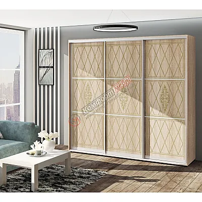 Шафа купе 2.3 метра Комфорт "Венеція" глянець трьохдверна дуб сонома-0