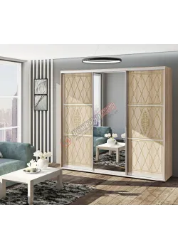 Шафа купе 270 см Комфорт "Венеція" глянець 3 дверна дуб натуральний