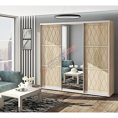 Шафа купе 270 см Комфорт "Венеція" глянець 3 дверна дуб натуральний-0