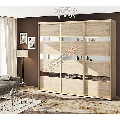 Шафа-купе 2400 мм Комфорт "Модель 4" 3х дверна дуб натуральний-0