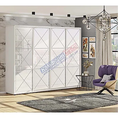 Шафа-купе 3,4 метра Комфорт "Прованс" глянець 4 дверна біла-0