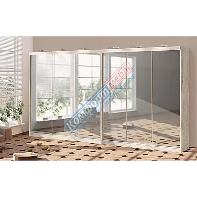 Шкаф-купе 4,4 м Комфорт "Зеркало" 6 дверный дуб беленый-0