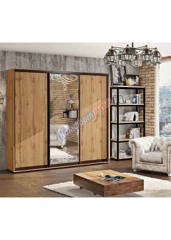 Шафа-купе 1,8 метра Комфорт "ДСП" з дзеркалом 3 дверна дуб золотий