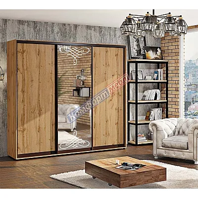 Шафа-купе 1,8 метра Комфорт "ДСП" з дзеркалом 3 дверна дуб золотий-0