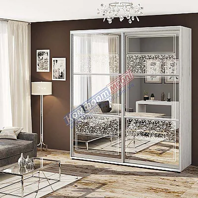 Шафа купе 90 см Комфорт "Дзеркало" 2 дверна дуб білений-0