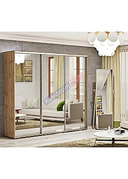 Шафа купе 2.4 м Комфорт "Дзеркало" трьохдверна дуб золотий