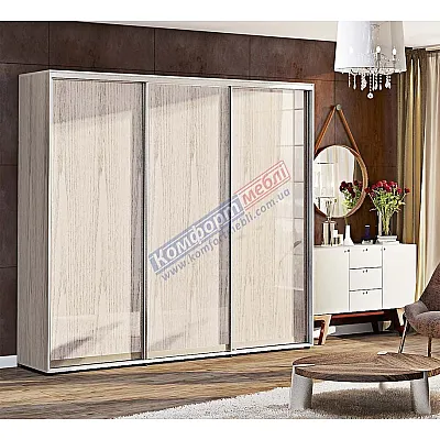 Шкаф-купе 2,7 м Комфорт "ДСП" глянец 3х дверный дуб беленый-0