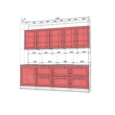 Готовая кухня Комфорт Атланта 2,4м крашеный МДФ Титан-1