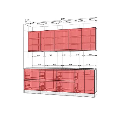 Готова кухня Комфорт Альфа ручка 2400мм фарбований МДФ Капучіно-1