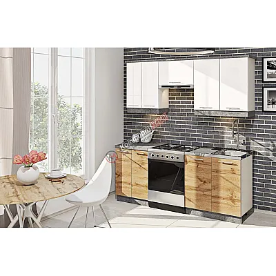 Готовая кухня Комфорт Эко 2м прямая Белый, Дуб золотой (аппалачи)-0