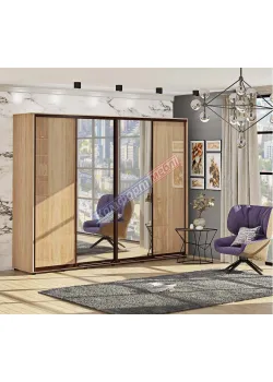 Шафа-купе 3,8 метра Комфорт "ДСП" з дзеркалом 4 дверна золотий дуб