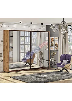 Шафа купе 3.8 м Комфорт "Дзеркало" чотирьохдверна дуб золотий