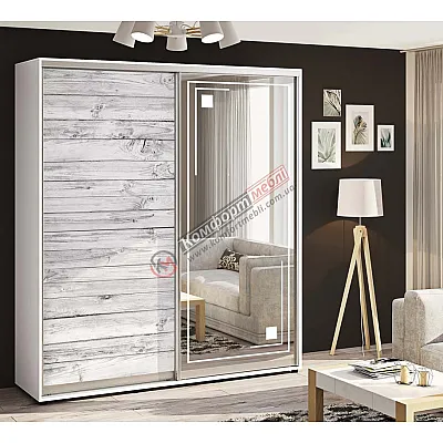 Шкаф купе 1,9 м Комфорт "Стекло фотопечать" с зеркалом двухдверный светлый-0