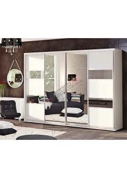 Шафа-купе 3200 мм Комфорт "Модель 3" з дзеркалом чотиридверна біла