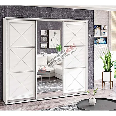 Шафа купе 2.3 метра Комфорт "Прованс" глянець трьохдверна біла-0