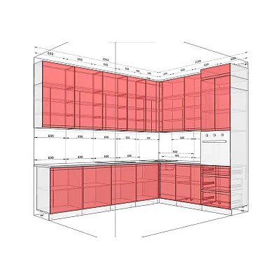 Готовая кухня Комфорт Альфа ручка 3 х 2.2 м угловая МДФ Бархат-2